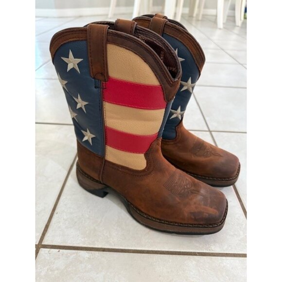 Durango Lil Rebel Cowboy Western Boots US Flag Kids Sz 3.5 M Square Toe DBT0160 - Picture 1 of 8